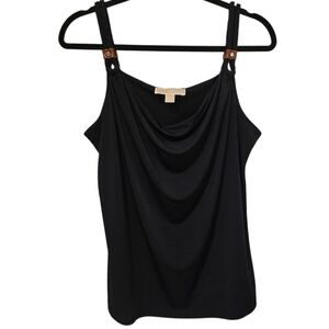 Michael Kors Blue Tank Top Braided Straps Brown Leather Emblishments SZ XL